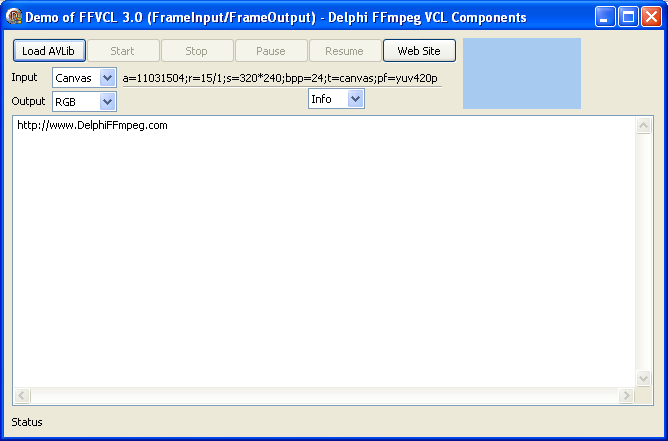Screenshot of Frame Input and Output Demo - Delphi FFmpeg VCL Components