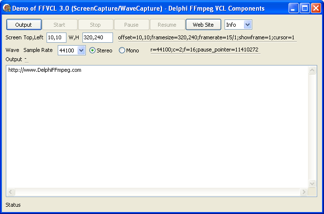 Screenshot of Screen Capture and Wave capture Demo - Delphi FFmpeg VCL Components