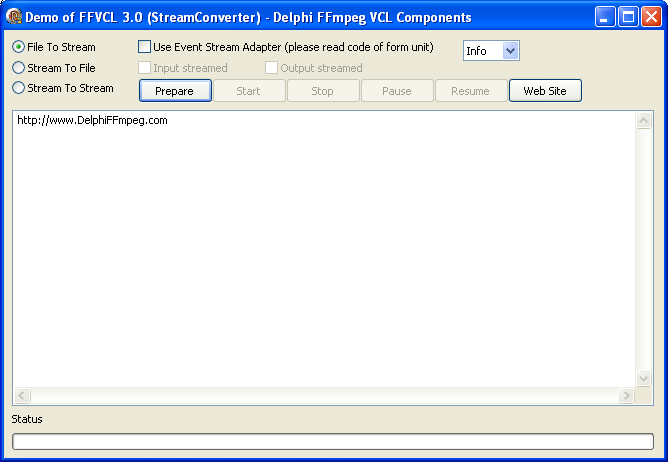 Screenshot of Stream Video Converter Demo - Delphi FFmpeg VCL Components