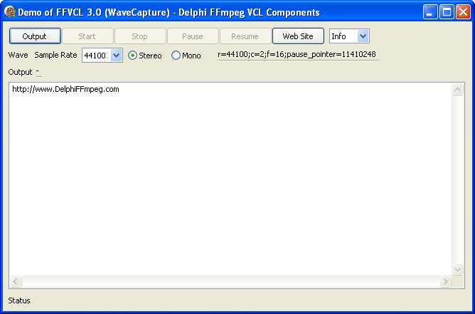 Screenshot of Wave Capture Demo - Delphi FFmpeg VCL Components